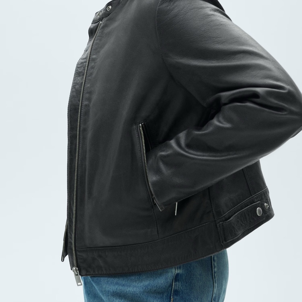 Mango Black Leather Jacket - Picture 3 of 7
